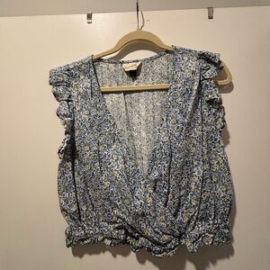 Floral Blue and White Women's Top